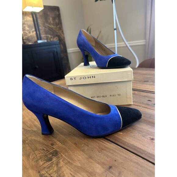 St. John Shoes - St John Size 7 High Heel Shoes Blue Leather Suede Designer St. John